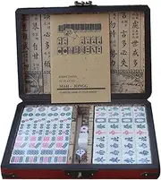 Mahjong Tiles Set Antique Chinese Mahjong Game Set Portable Travel with Storage Box, Directions, Dices and Spare Tiles, 0.9x0.6x0.5in for Each Tile