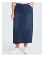 [Taking Shape] Front Split Denim Skirt in Washed Indigo