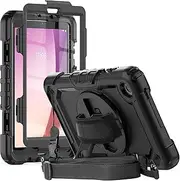 [JSUSOU] Case Cover for Lenovo Tab M8 4th Gen TB-300FU/TB-300XU 2023 with Screen Protector&Pencil Holder, Heavy Duty Rugged Protective Cover with Hand/Shoulder Strap/Stand for Kids Black