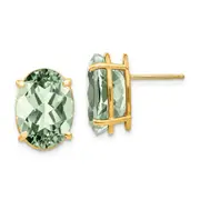 14k Yellow Gold 14x10 Oval Green Quartz Earrings