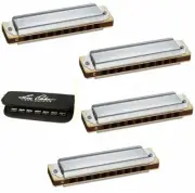 Tombo Folk Blues Mk II Harmonica 4-Pack with Free Case Keys B,C,E and G