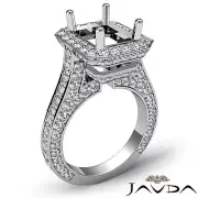 Diamond Engagement Halo Pave Ring Emerald Cut 2.1Ct Semi Mount 14k White Gold