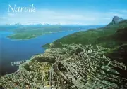 Narvik Norway Aerial View of Shipping Port & City Vintage Postcard