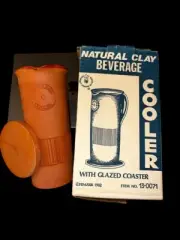 Himark Terra Cotta Clay Beverage Cooler Bottle Holder & Glazed Coaster Tray