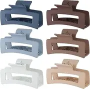Sisiaipu Hair Clip, 3.5 Inch Medium Hair Claw Clips 6 Pack for Women - Brown, Blue, Beige, White, Square, Rectangle, Banana, Jaw Styles