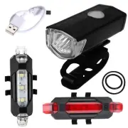 USB Rechargeable Bike Lights Front Rear Hazard Light Waterproof 5 LED Red White
