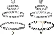[XSDSLS] 8 Piece Choker Necklace Sets Elastic Tattoo Chain Necklace Bracelet Rings Stretch Collars Black Choker Chain 90s Accessories for Girls, Einheitsgrösse, fishing line, No Gemstone