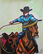 Round Up - Original 8x10 Ink Drawing by Loretta Nash | Cowboy Art