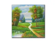 Genuine Oil painting, Country field scenery, size 100x100cm, stretched on 40mm t
