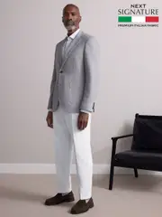 Light Grey Slim Fit Nova Fides Italian Fabric Textured Cotton Blend Blazer (E93119) | $217