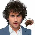 Mens Black Brown Short Wavy Wigs Natural Synthetic Curly Hair Cosplay Full Wigs