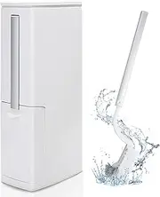 EZONEDEAL 2 in 1 Plastic Trash Can with Toilet Brush Set, 5 Liter/1.3 Gallon Garbage Can with Press Top Lid and Toilet Brush Holder, White Slim Rectangular Modern Waste Can for Bathroom