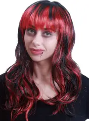 Wavy Red and Black Womens Halloween Costume Wig with Fringe
