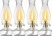 4 Pieces Large Oil Lamps for Indoor Use Vintage Classic Kerosene Lamp Lantern Rustic Clear Glass Chamber Oil Lamp Decorative Antique Oil Hurricane Lamp for Tabletop Decor, 12.2 Inch