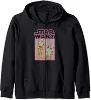 [STAR WARS] R2-D2 C-3PO Pink Neon Title Portrait Zip Hoodie