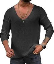 [JEShifangjiusu] Men'S Crewneck Sweaters Casual Long Sleeve V Neck Sweatshirt Wool Blend Stretchy Knit Pullovers Undershirts