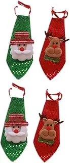 [ABOOFAN] 2sets Necktie Christmas Decor Sequin Tie Vintage Patterns Green Red for Tree Decor Festive 2pcs*2