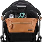 Itzy Ritzy Adjustable Stroller Caddy/Organizer - Stroller Organizer Bag Featuring Front Zippered Pocket, 2 Built-in Interior Pockets & Adjustable Straps to Fit Nearly Any Stroller (Cognac)