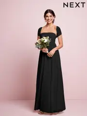 Black Mesh Multiway Bridesmaid Wedding Maxi Dress (818187) | $135