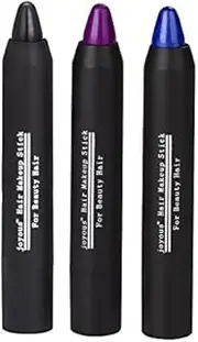 Professional Hair Chalk Temporary Hair Dye Non-toxic Hair Color Crayon Cover White Hair Color Patch (3packs-black-blue-purple)