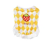 ishuif Dog Dress Round Neck Ruffled Hem Sleeveless Strawberry Printing Pet Puppy Dog Summer Pullover Skirt Daily Wear-Yellow S