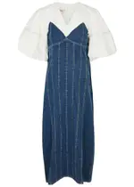 Lovebirds Panelled Cotton and Denim Midi Dress - S (UK10-12) S (UK10-12)