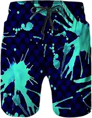 [Daozundi] Mens Swim Trunks with Mesh Lining,Quick Dry Swimsuit Board Shorts Beach Pants Swimwear Bathing Suits, Blue Phosphor, Large