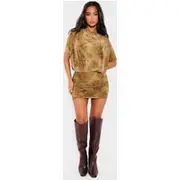 Petite Green Devore Asymmetric Open Back Mini Dress, Green