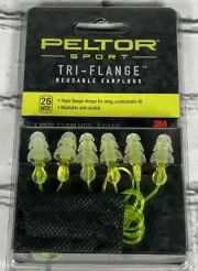 Peltor Sport Tri-Flange Corded Reusable Earplugs 3 Pair Noise Reduction Ratin...