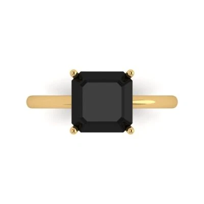 2.5Ct Asscher Cut Natural Onyx Solid 14K/18K Gold Solitaire Engagement Ring