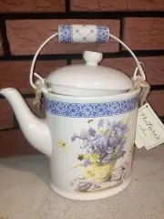 Marjolein Bastin Teapot Hallmark Nature Sketchbook White Yellow Flowers Blue New