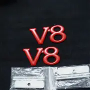 2x Matte Red V8 Metal Front Grille Emblem Badge Auto Engine Turbo Performance GT (for: Porsche)