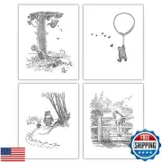 Classic Winnie the Pooh Black and White Nursery - 8x10 Inch Baby Boys Prints,