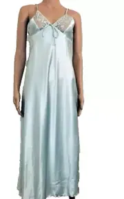 A1 Green Satin Shiny lace top nightgown Sleepwear long dress Sz S/M