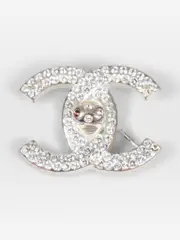 Silver CC Embellished Brooch