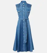 [AG Jeans] AG Jeans Belted paneled denim midi dress AU 10 blue