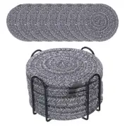 8 Pcs Drink Coasters with Holder,4.3 Inches Deep Gray