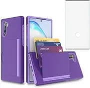 [Asuwish] Phone Case for Samsung Galaxy Note 10 Glaxay Note10 5G with Tempered Glass Screen Protector Cover and Credit Card Holder Stand Slim Hybrid Cell Gaxaly Notes 10s Ten Not S10 Women Men Purple