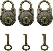 Vintage Mini Padlocks with Keys 3-Pack - Antique Bronze Small Decorative Locks f