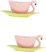 BUGUUYO 2 Sets Flamingo Ceramic Mug Espresso Mugs Cute Mug Turkish Tea Cups Enamel Dishes Euro Vintage Tea Cups Vintage Cups Vintage Coffee Cups Tea Cups and Saucers Kettle Ceramics