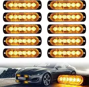 XTAUTO 10pcs LED Emergency Strobe Light, 6-LED Ultra Slim Surface Mount Flashing Warning Beacon Hazard Construction Caution Grille Light Bar for Truck Car Off Road Vehicles SUV ATV (Amber)