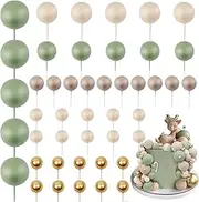 LARDUX 45 PCS Ball Cake Toppers - Baking Cake Decorations DIY Mini Balloon Cupcake Insert for Birthday Party Baby Shower Wedding - Green Brown