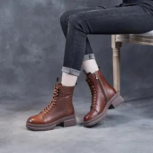 【Vecchio】真皮馬丁靴 牛皮馬丁靴/全真皮頭層牛皮復古英倫風織帶個性馬丁靴(棕)