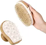 SYTHAK Dry Brushing Body Brush Sets,Medium Strength Natural Bristles and Massage Brush Gentle Exfoliator Remove Cellulite Lymphatic Drainage Makes The Skin of The Entire Body Softer