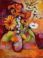 Floral Tile Backsplash Warren Cullar Vase Art Ceramic Mural WC164