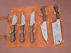 Damascus Brown Chef Knife Set (5 PC) Custom Made!