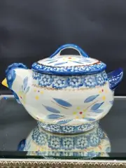 Temp-tations Old World 16 oz Blue Chicken Ovenware KFI-722033 No Chips/ Cracks