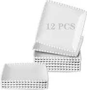 OMAYKEY 6 Inch Ceramic Dessert Plates Set of 12, Small Salad Plates, Porcelain Square Shaped Appetizer Plates, Dinner Plates for Cake Snacks Side Dish, Oven Microwave Dishwasher Safe, White
