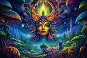 Psy DMT Fairy Elf, UV tapestry, Blacklight Reactive, Psychedelic Wall Hanging