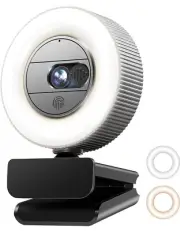 2K QHD Webcam with Microphone and Ring Light, G910 Web Camera Privacy Cove